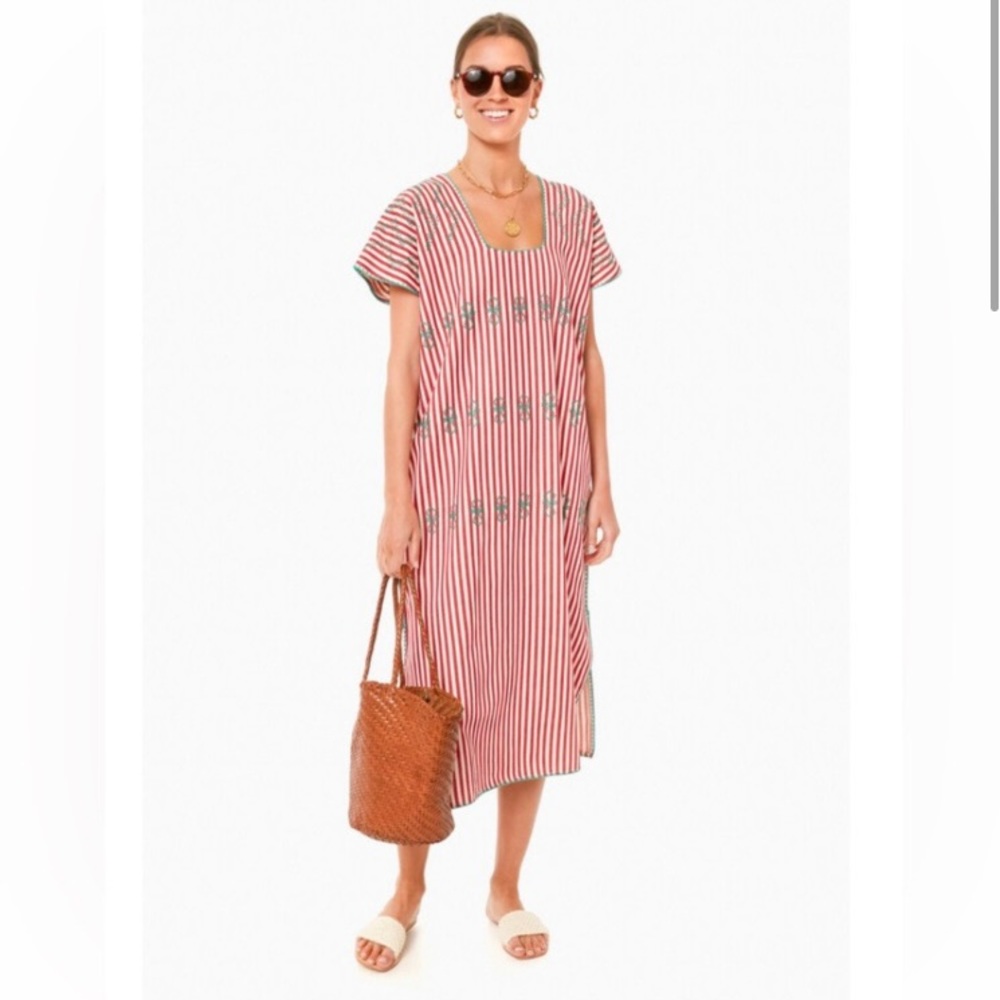 XS Tuckernuck Red Stripe Sullivan Embroidered Canvas Caftan